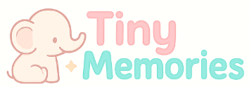 Logo of 'Tiny Memories' with an elephant illustration.

